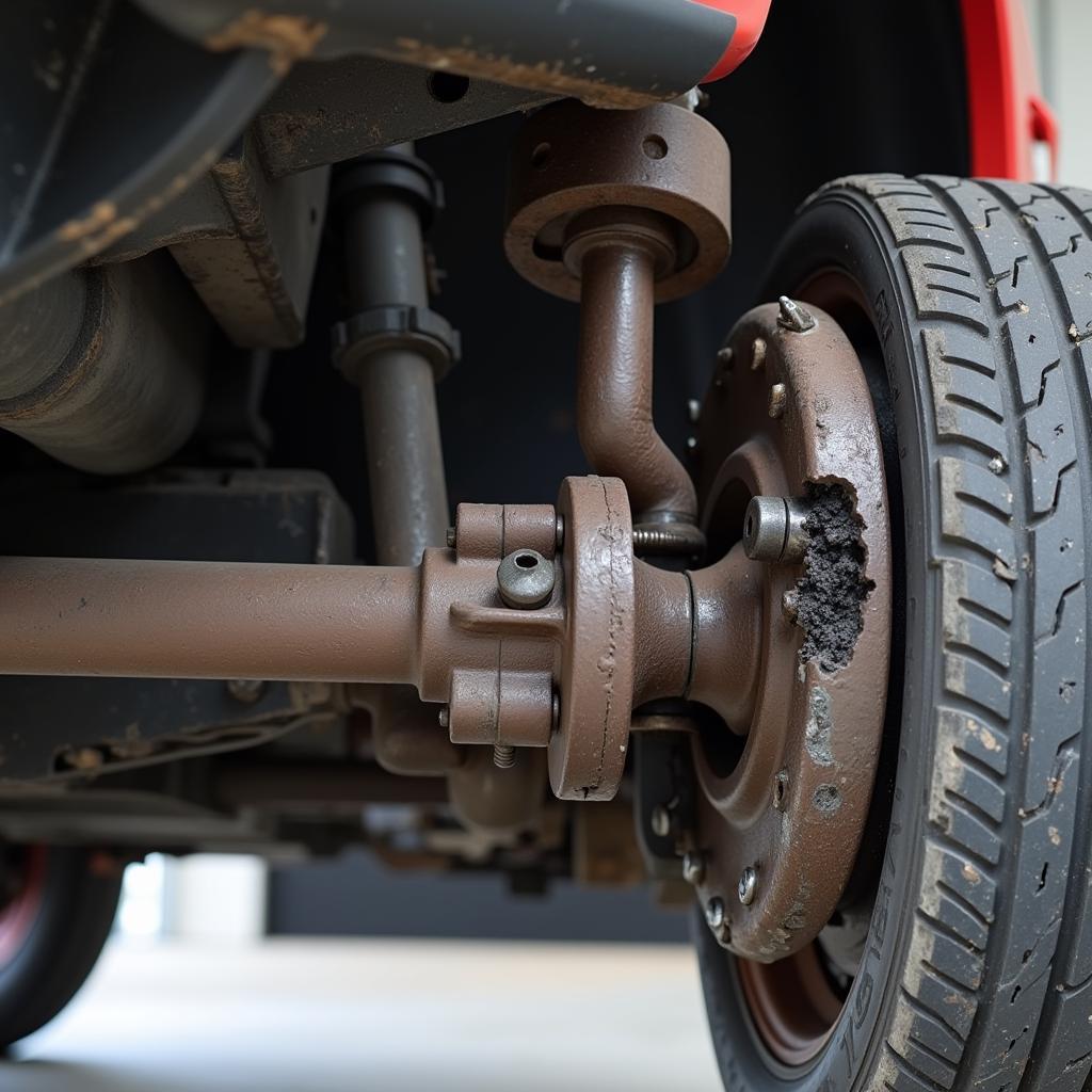 Close-up view of a broken car axle