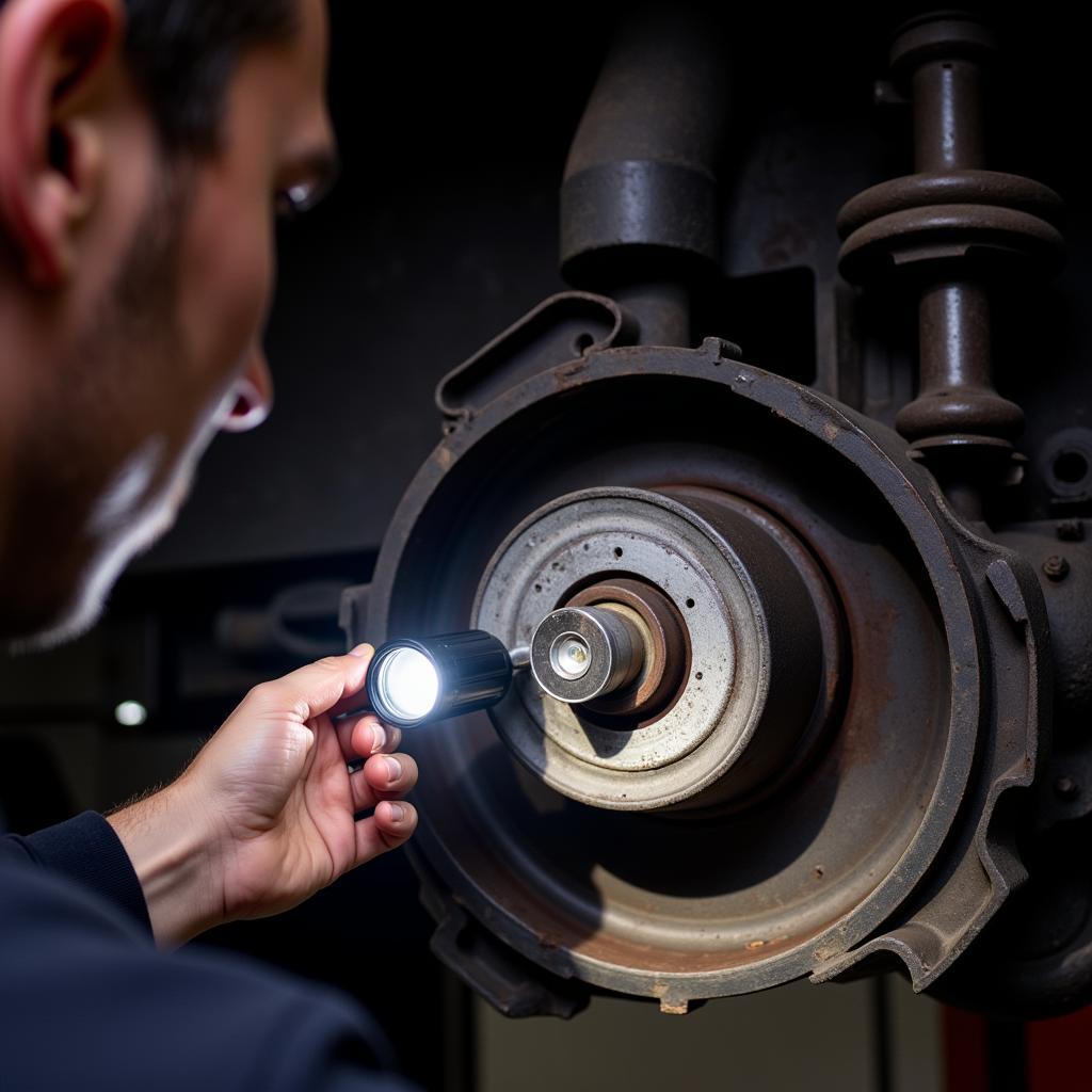 Inspecting a Broken Car Axle