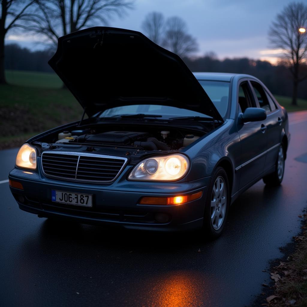 Car broken down on the side of the road