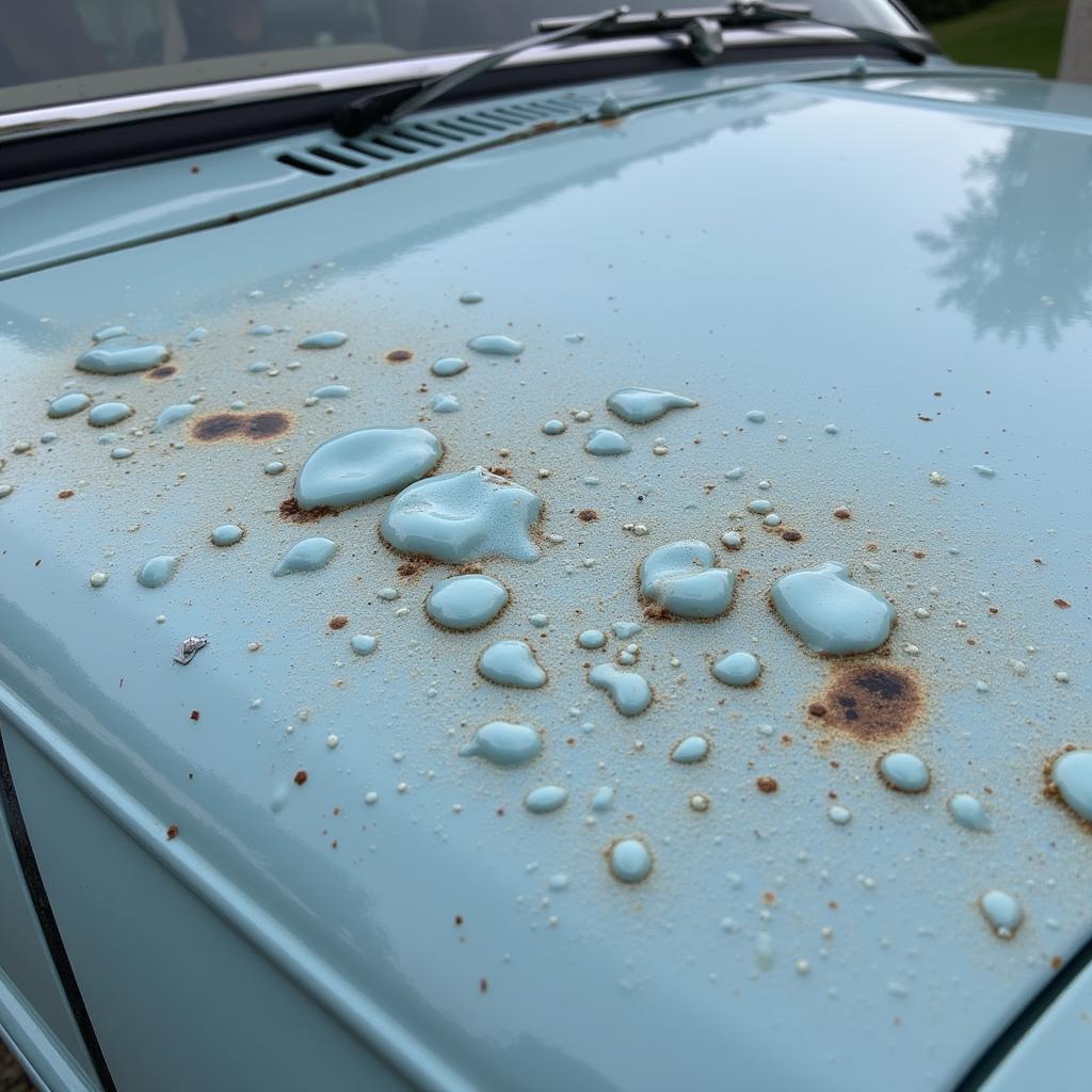 Bubbling car paint caused by moisture trapped beneath the surface.