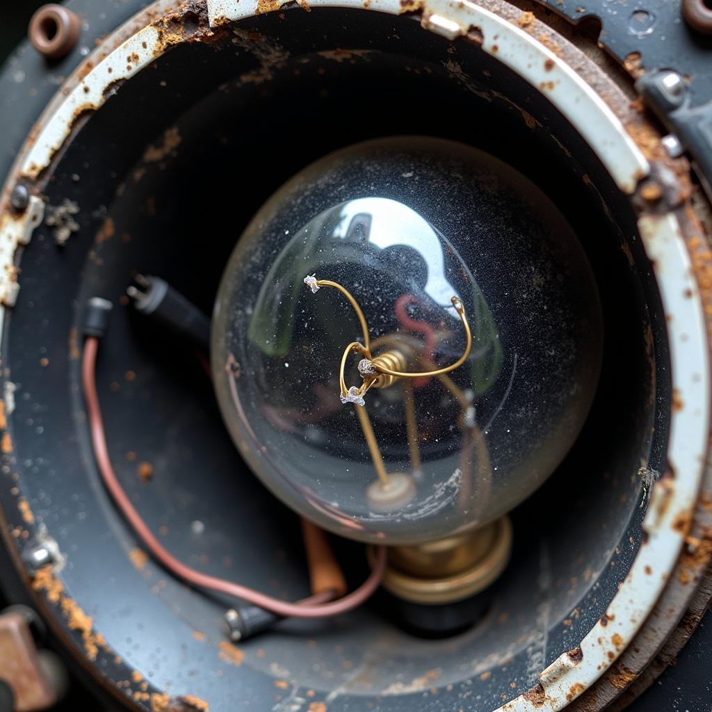 Burnt-out headlight bulb in car headlight assembly