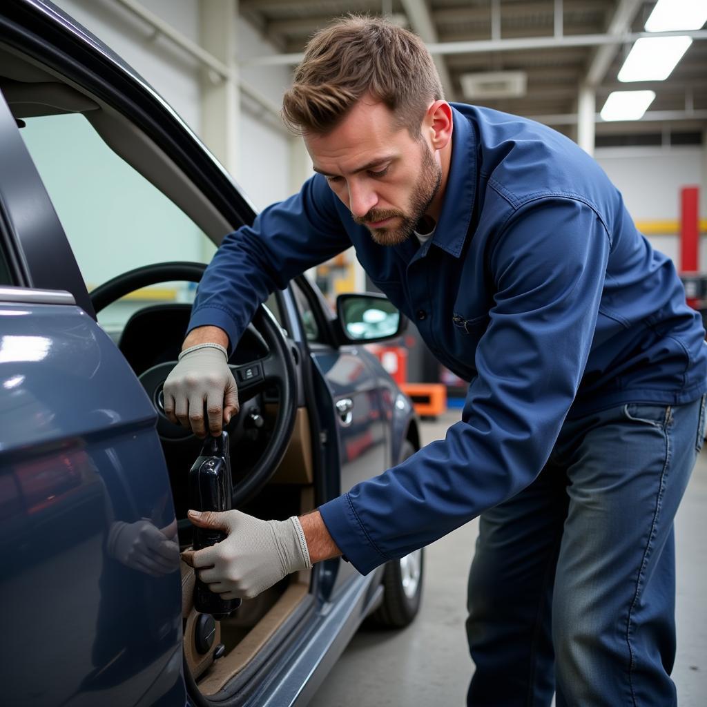 Inspecting a used car for potential purchase, focusing on exterior and interior condition