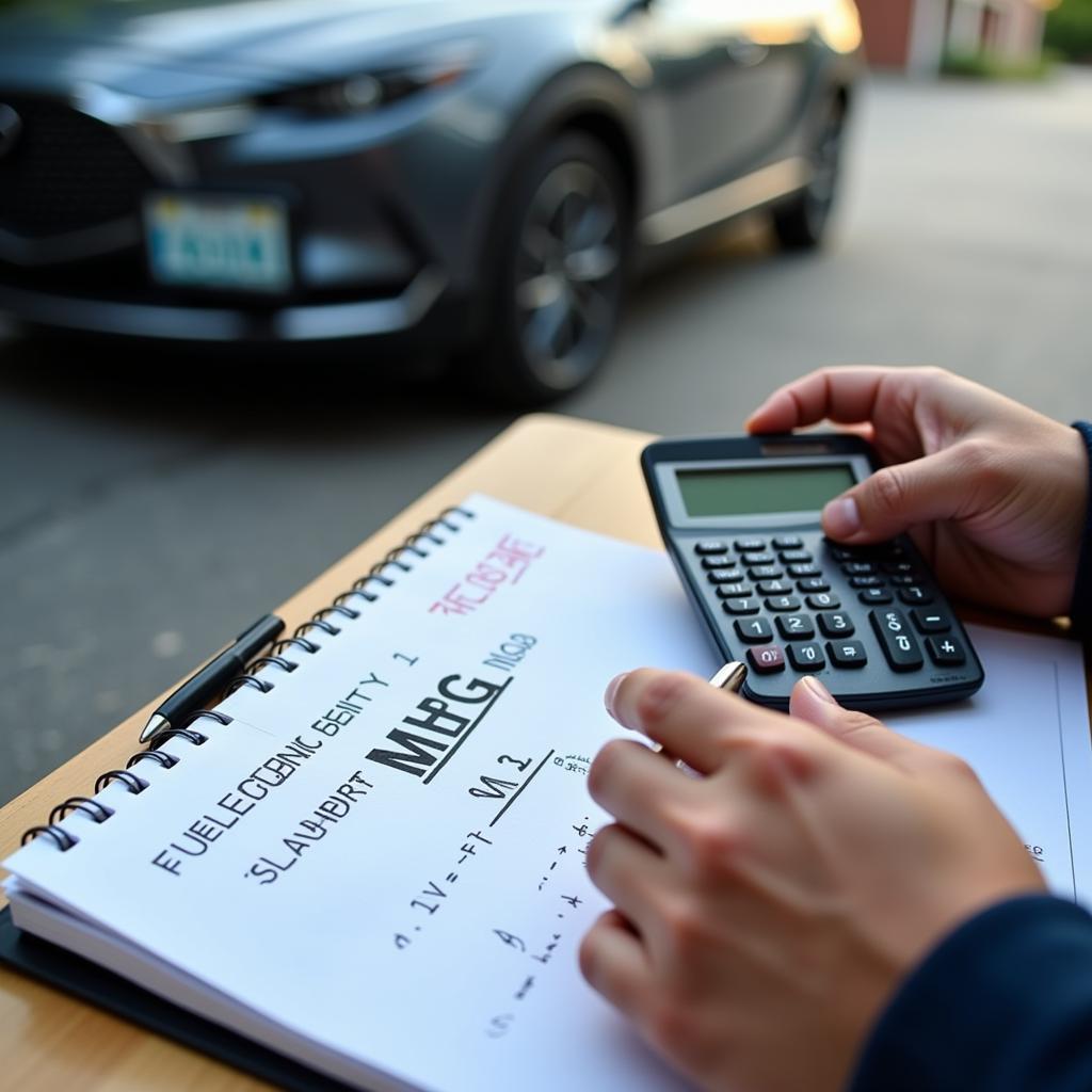 Calculating Fuel Efficiency with a Calculator and Notebook