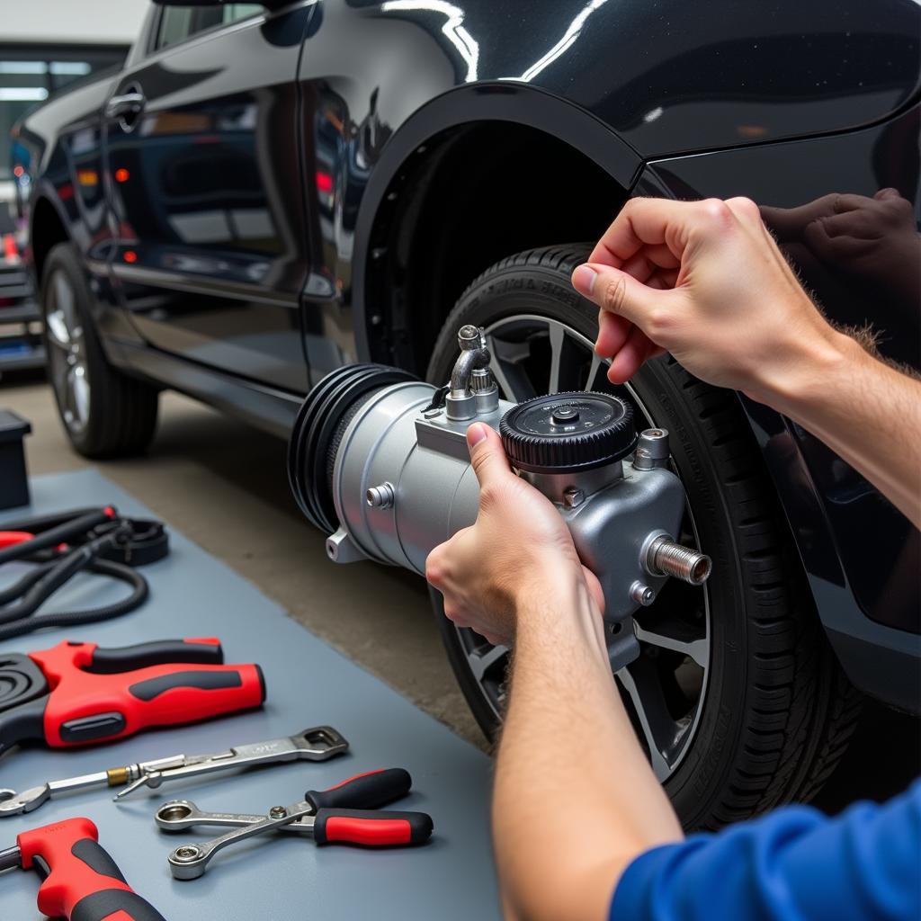 Inspecting the Car AC Compressor