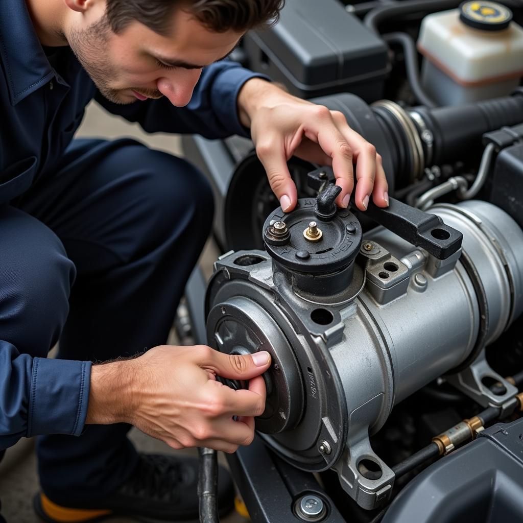 Inspecting the Car AC Compressor for Damage and Leaks