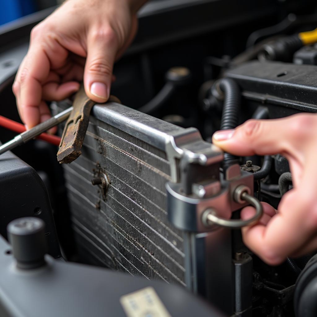 Inspecting Car AC Condenser for Damage