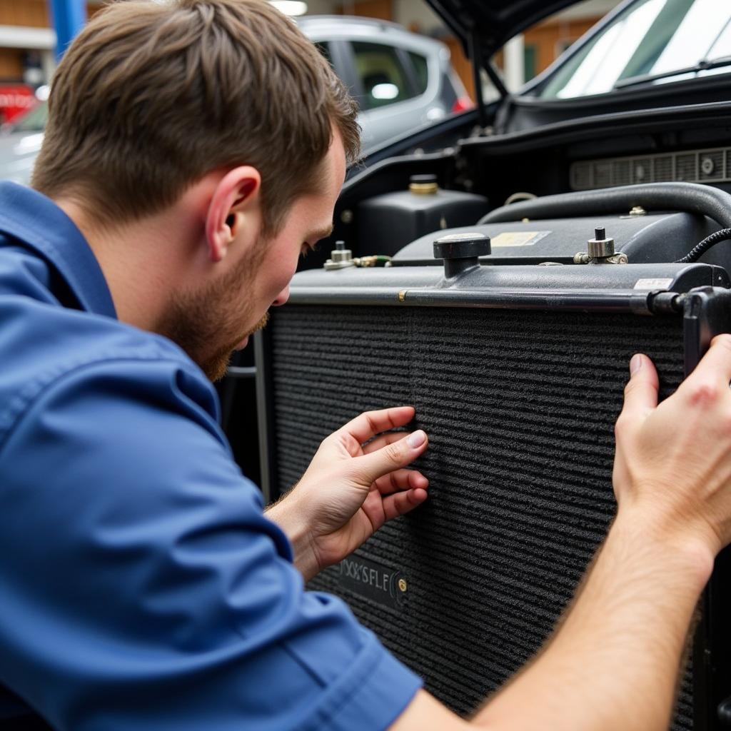 Inspecting the Car AC Condenser for Leaks and Blockages