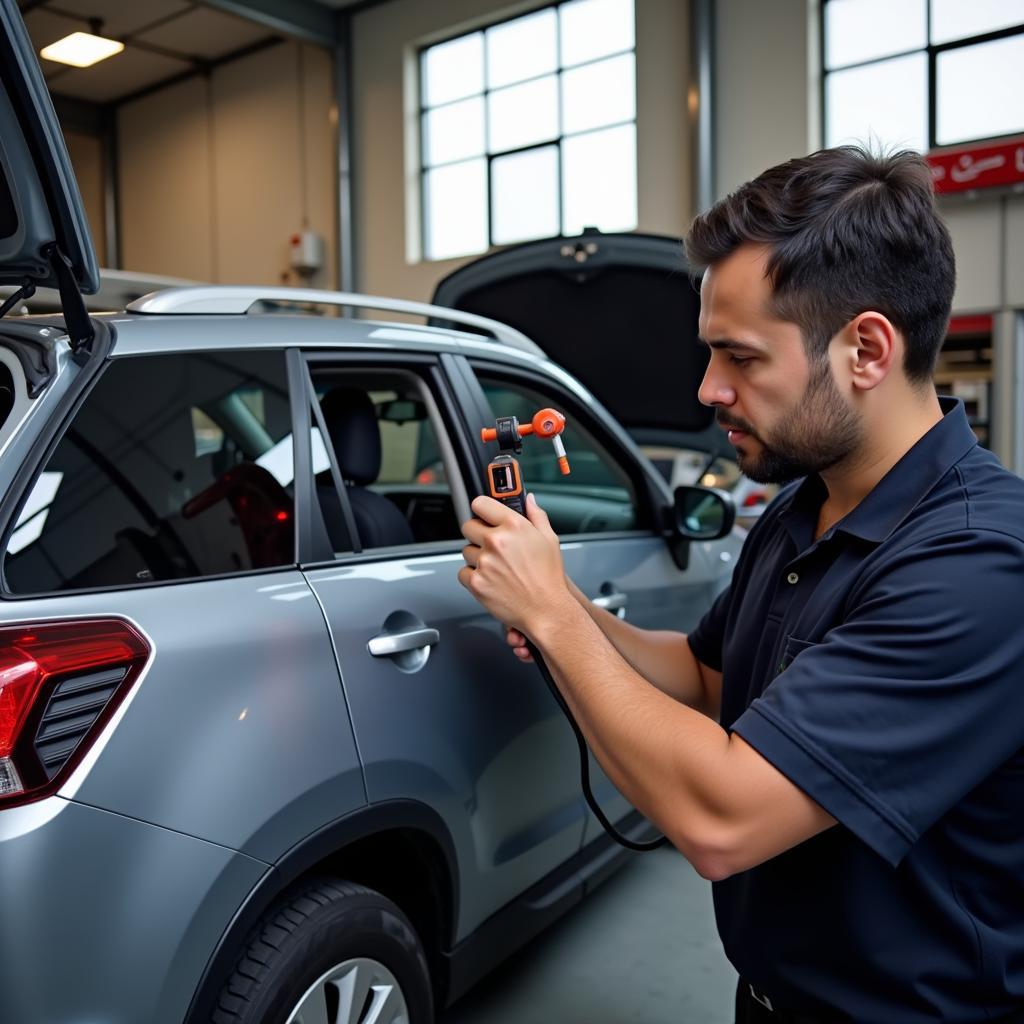 Car AC Maintenance in Doha, Qatar: A technician inspecting a car's AC system.