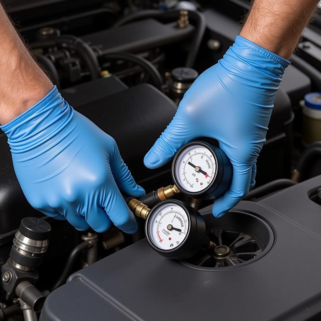 Checking Car AC Pressure Gauge Reading