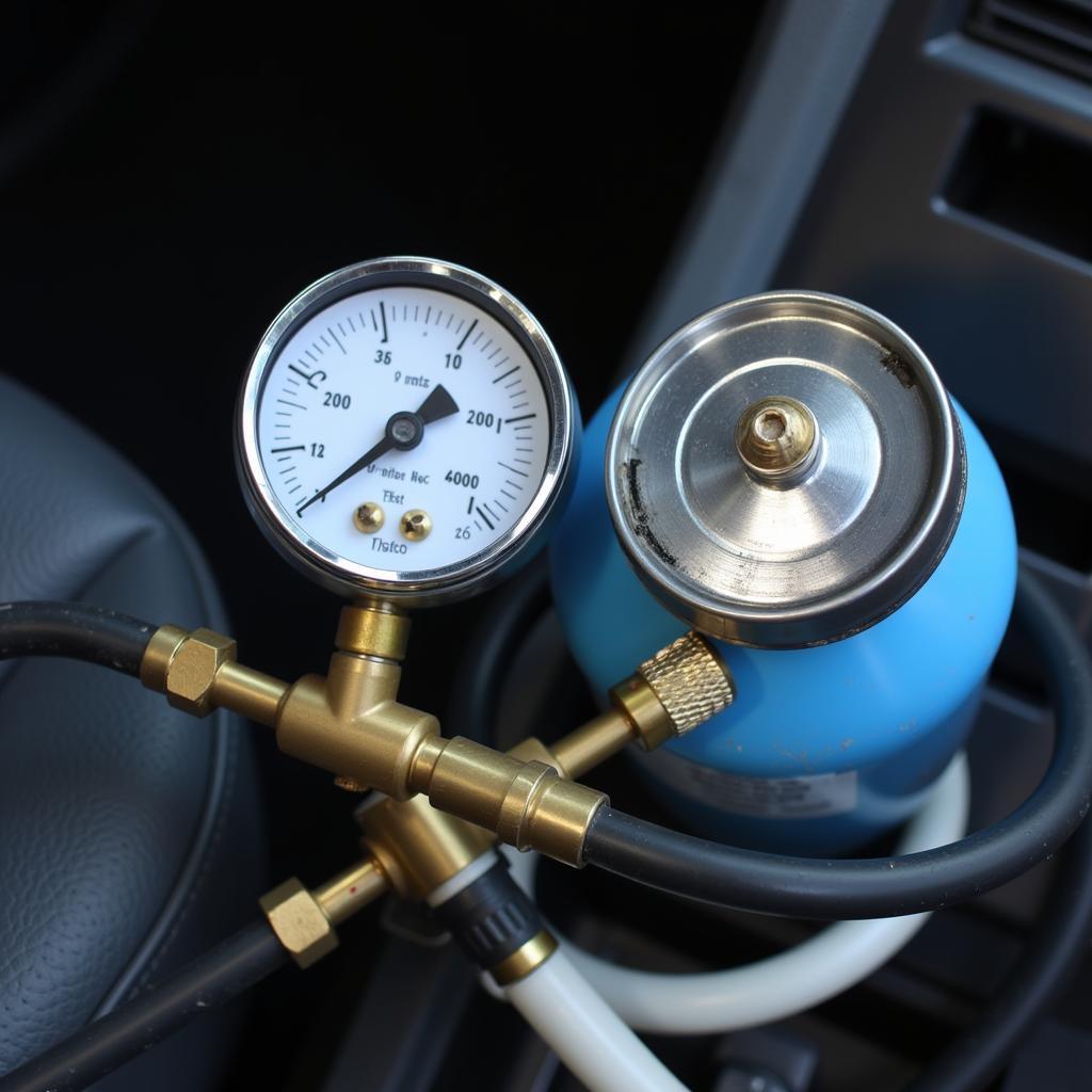 Car AC Refrigerant Can and Gauge