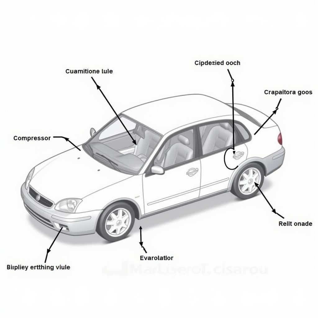 Car AC System Components and Refrigerant Leak