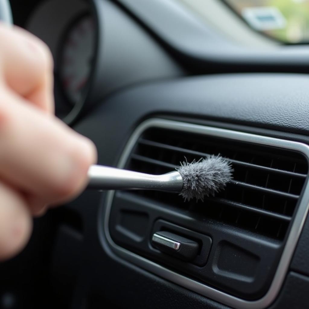 Cleaning Car AC Vent with a Brush