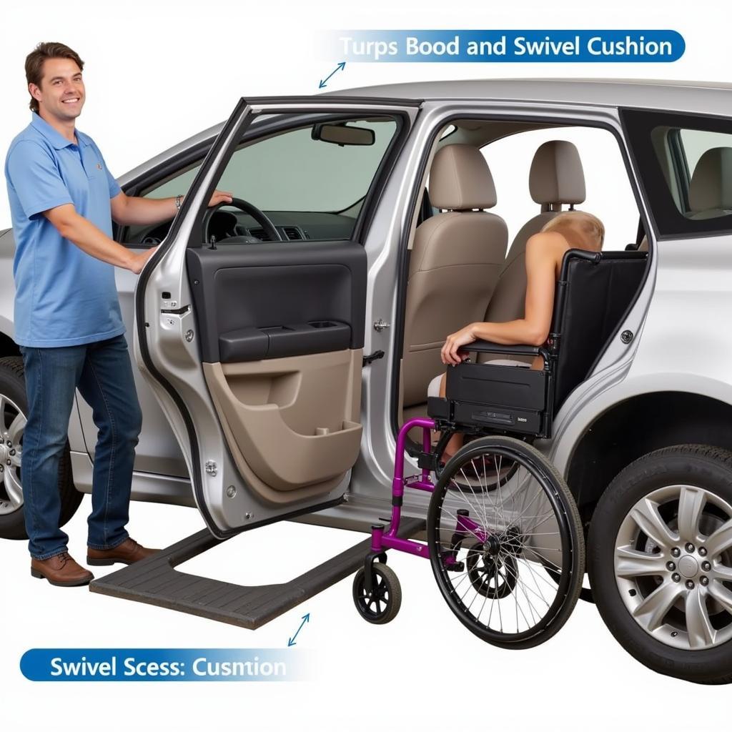 Assistive devices for entering car - transfer board and swivel cushion