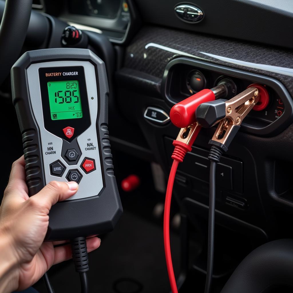 Connecting a car battery charger to the terminals