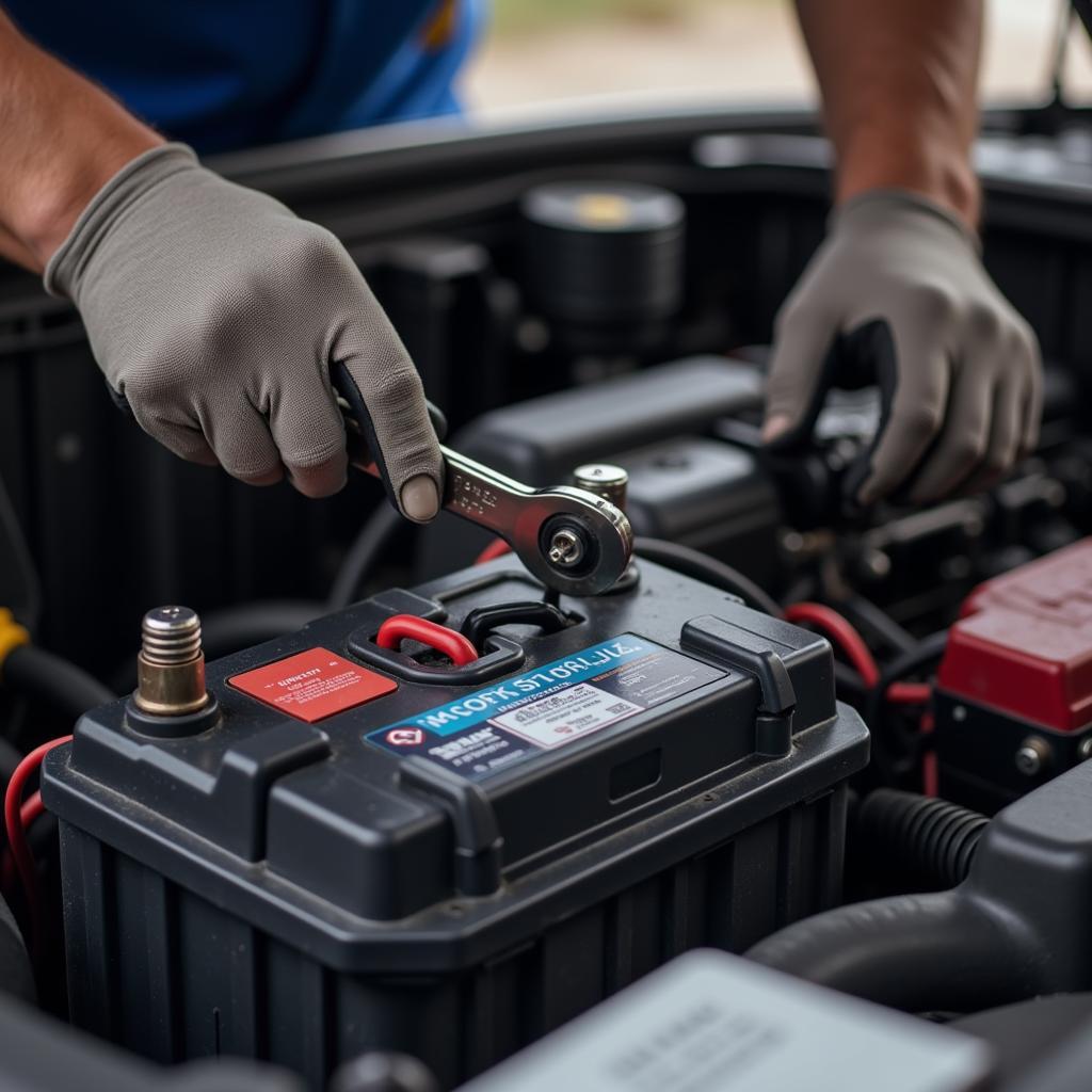 Checking a car battery for corrosion and proper connections