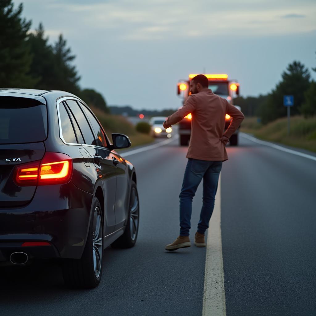 Calling roadside assistance after a car breakdown in Freeport