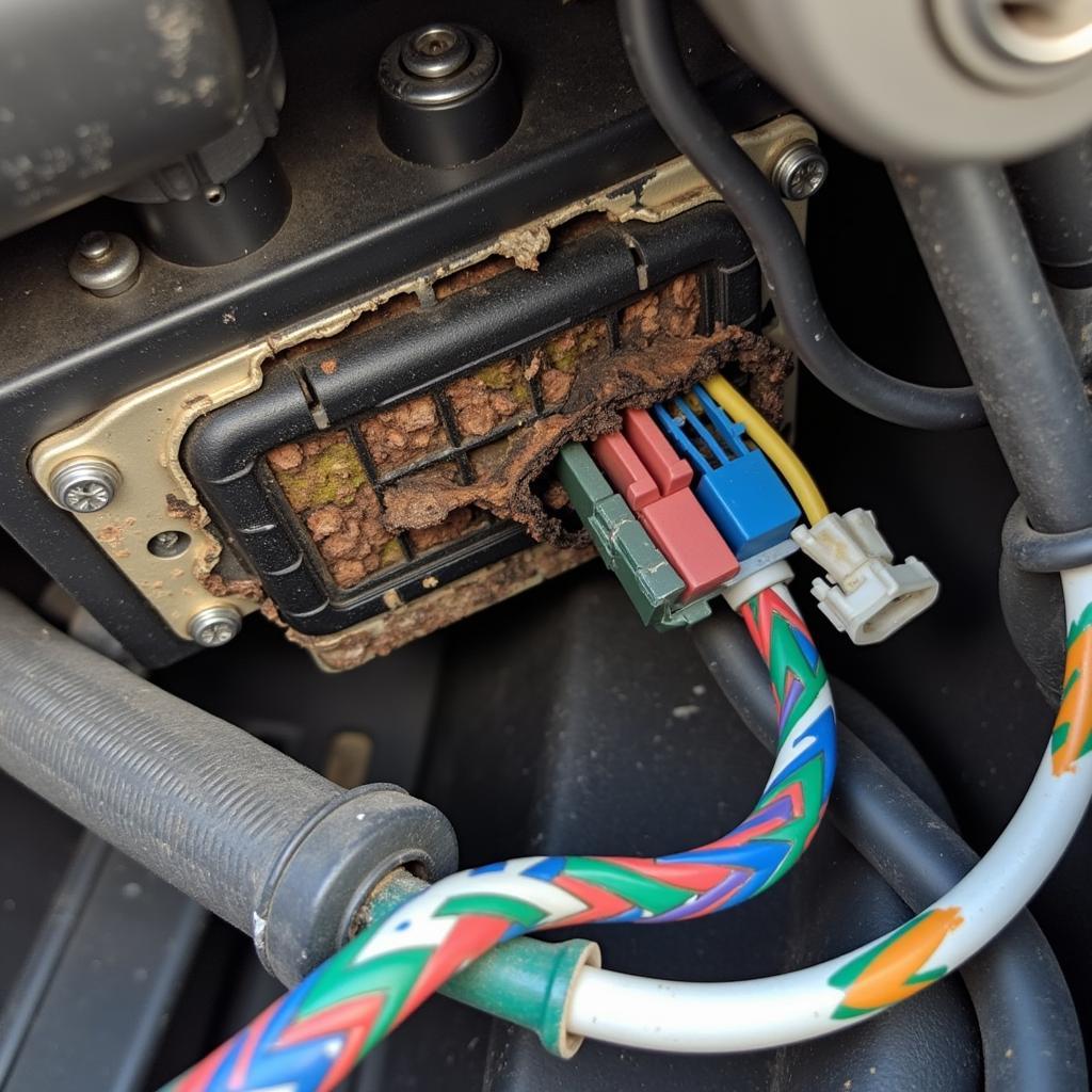 Car Computer Box Wiring Harness Damage and Corrosion