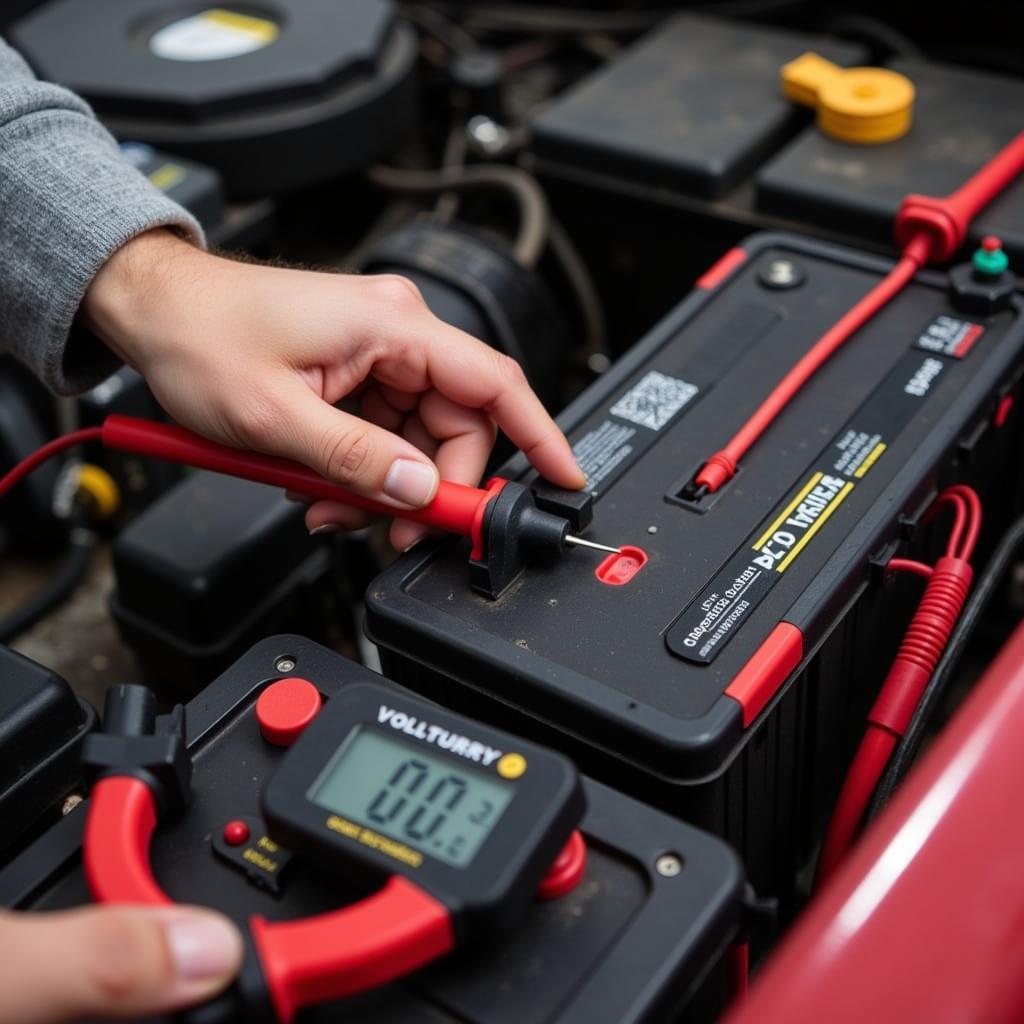 Checking Car Battery with Multimeter