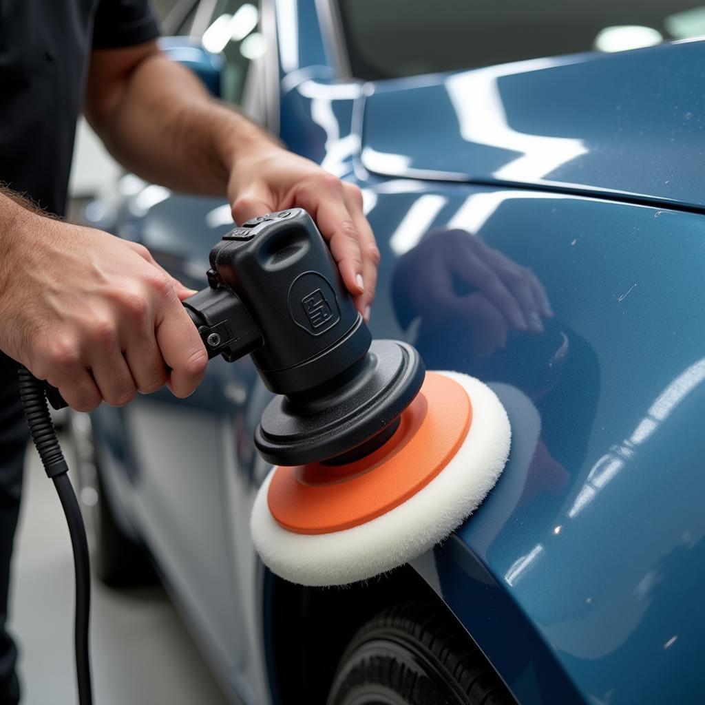 Car Dealer Buffing a Repaired Scratch