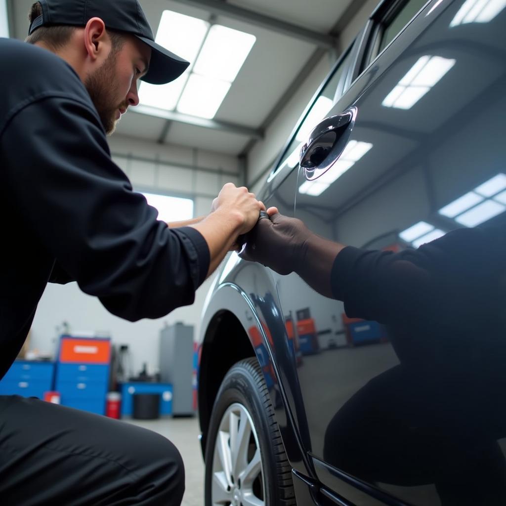 Inspecting a Car Dent Before Repair