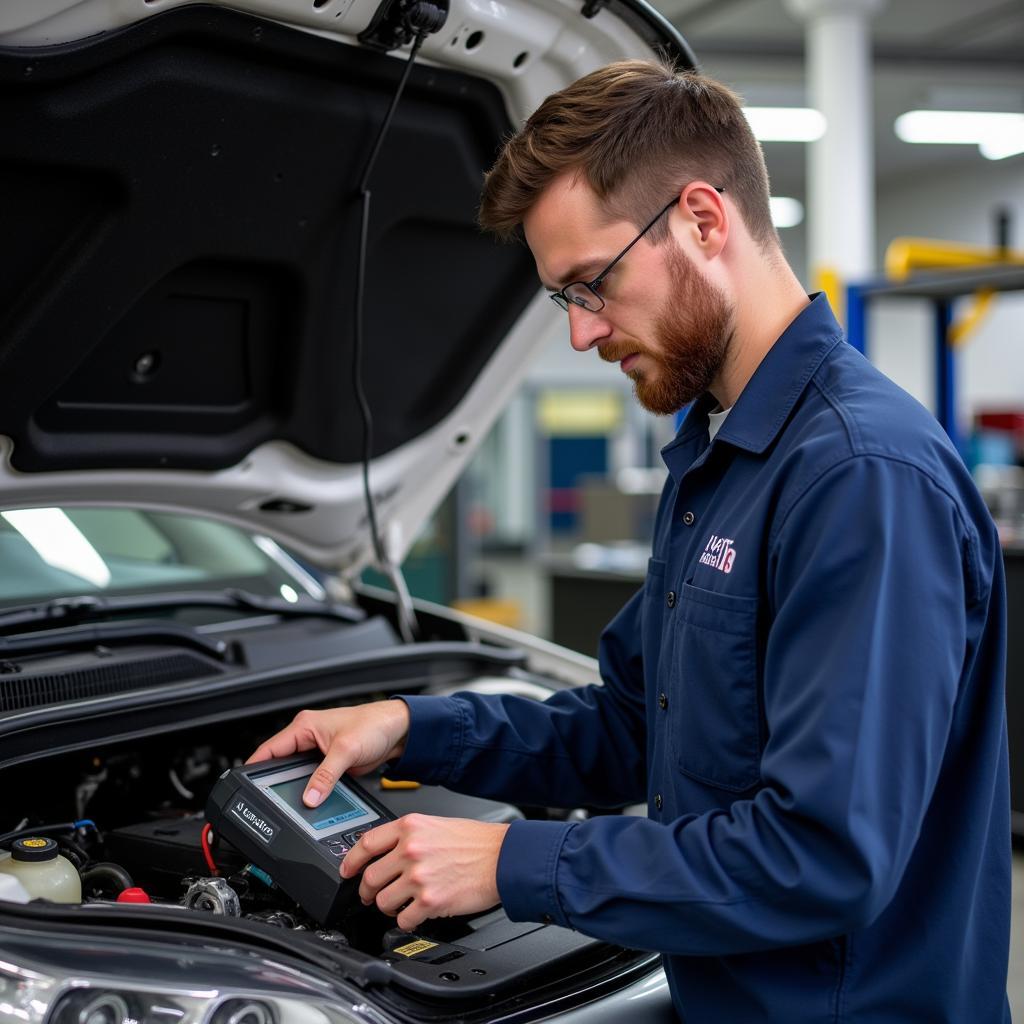 Car Diagnostic Specialist Working on Engine