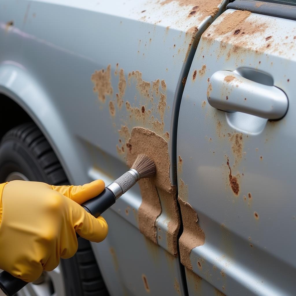 Removing rust from a car door corner