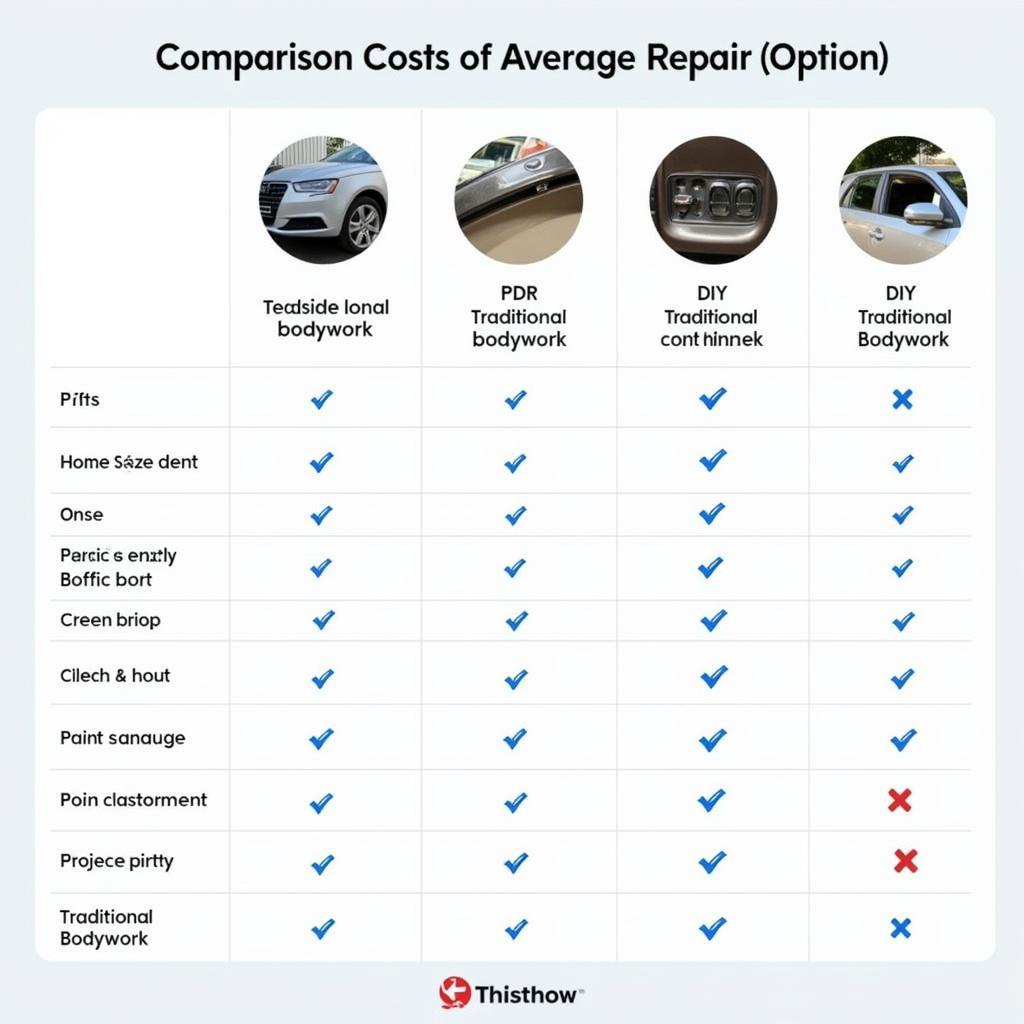 Car door dent repair cost comparison chart