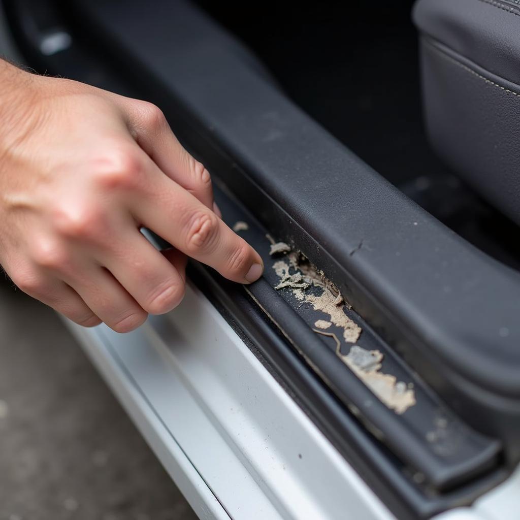 Inspecting a Car Door Seal for Damage