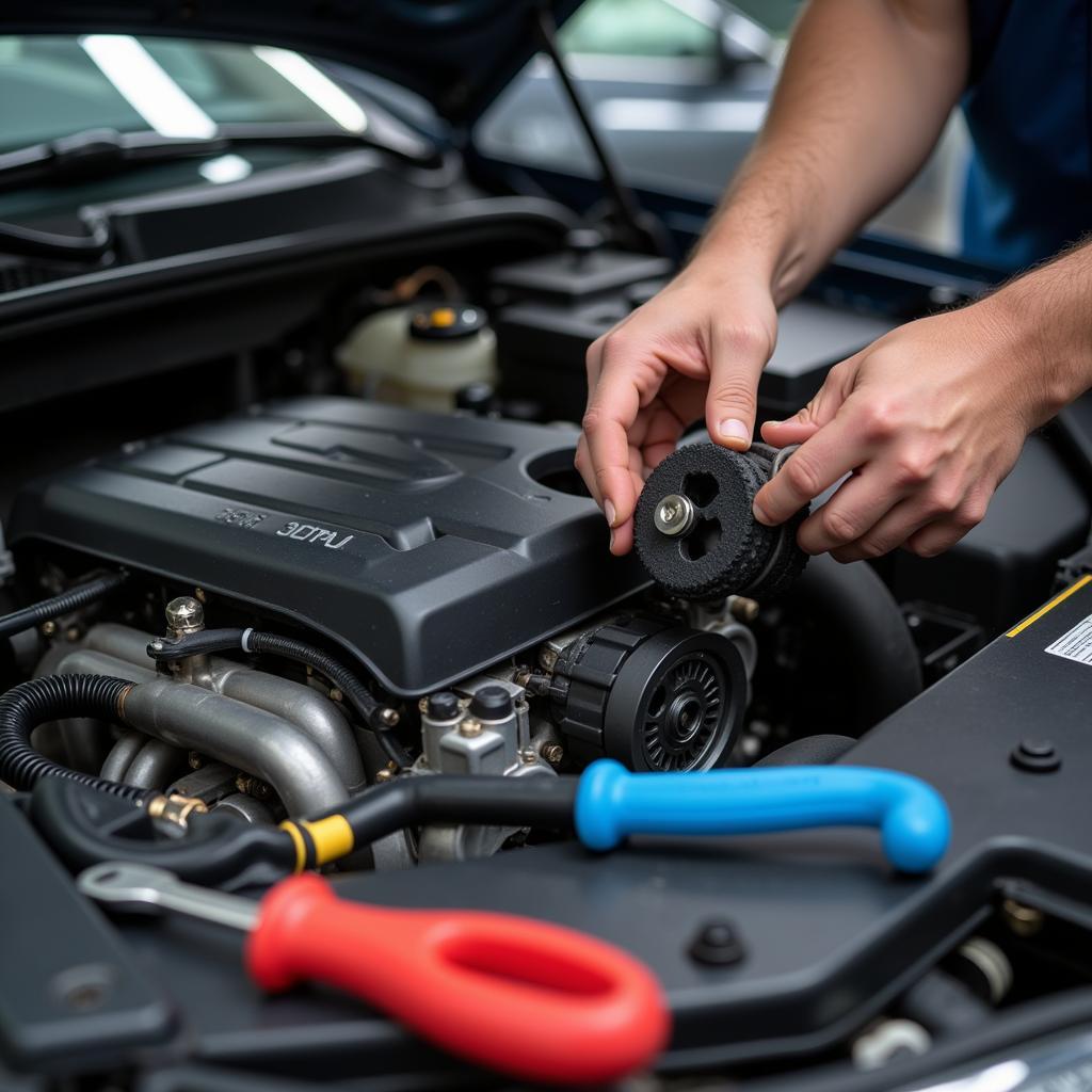 Car Engine Undergoing Maintenance