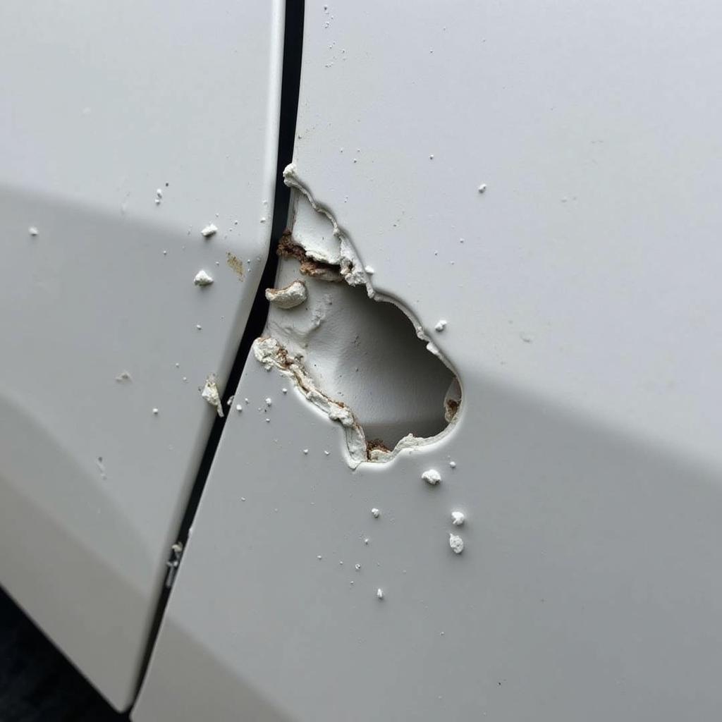 Close-up of a cut on a car's exterior