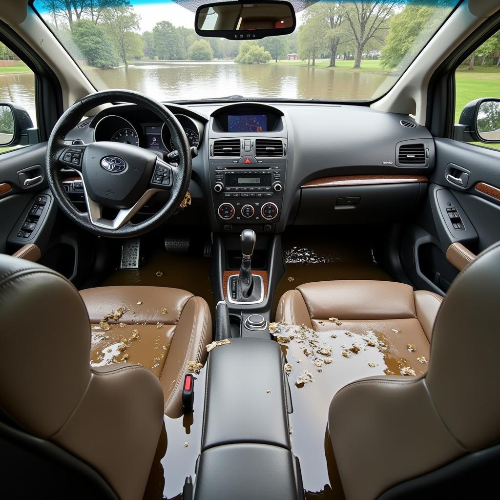 Car Flooded with Water Showing Extensive Damage