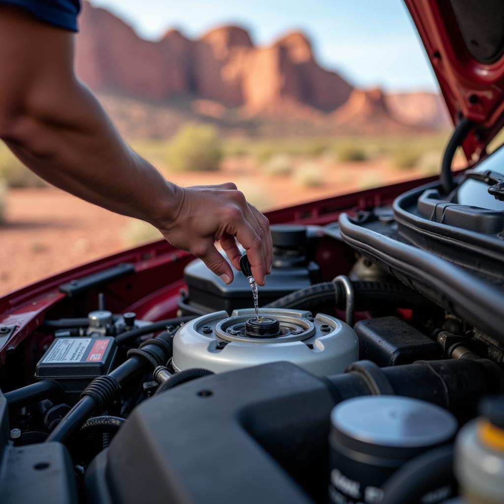 Checking car fluids in St. George