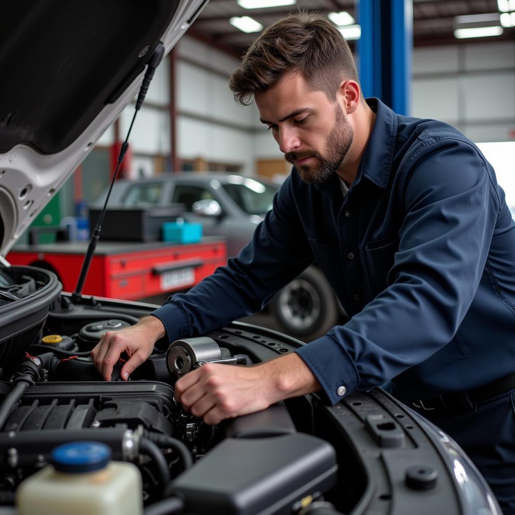 Car Maintenance Acronyms: Mechanic Checking Engine Components