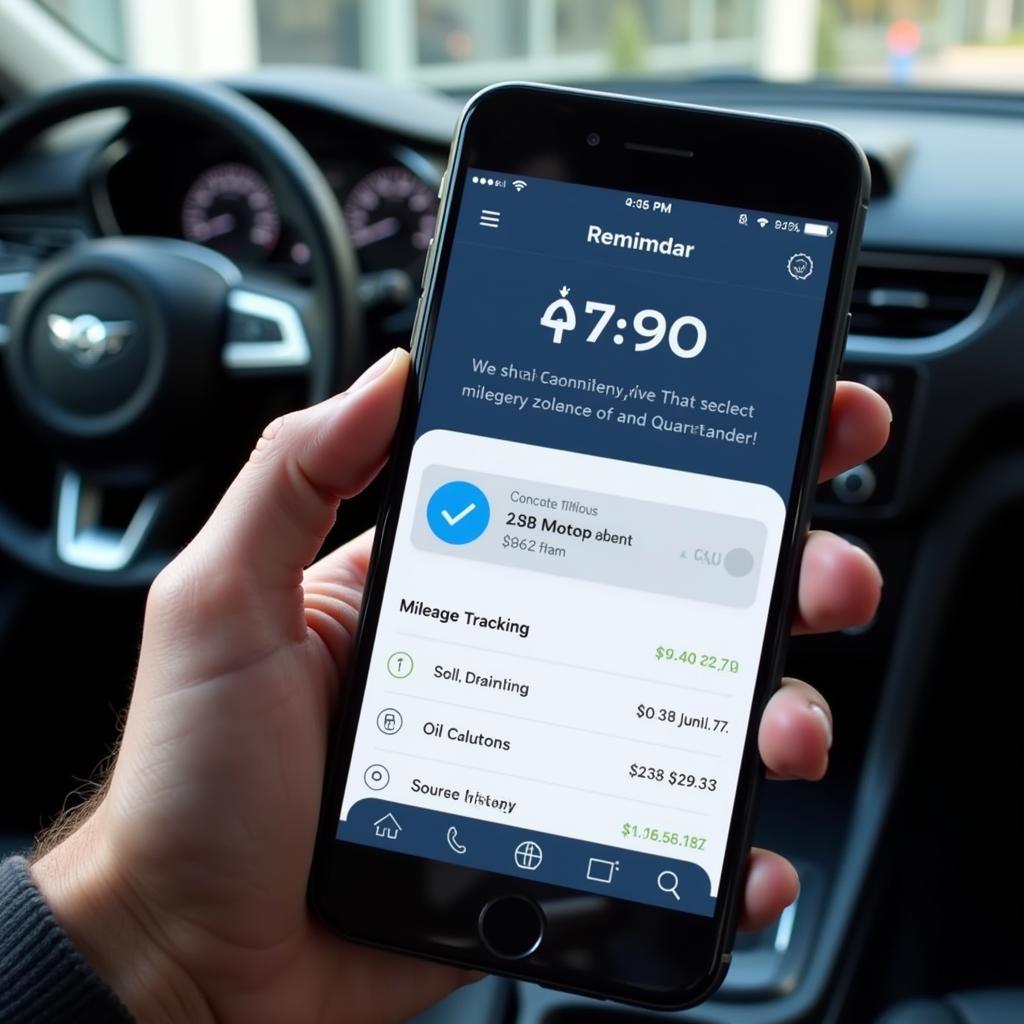 Car maintenance app reminder on a smartphone