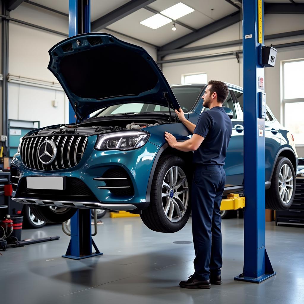 Car Undergoing Maintenance at Auto Repair Shop