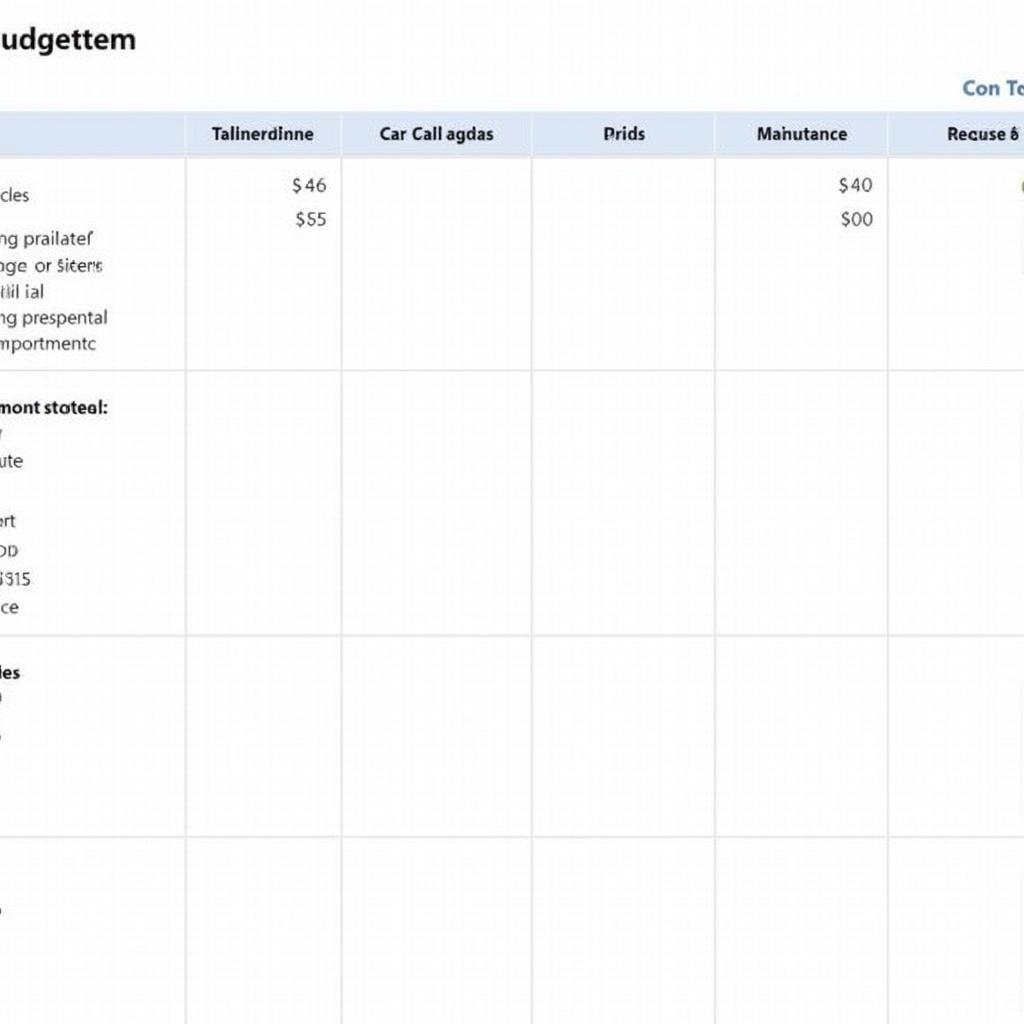 Car Maintenance Budget Worksheet