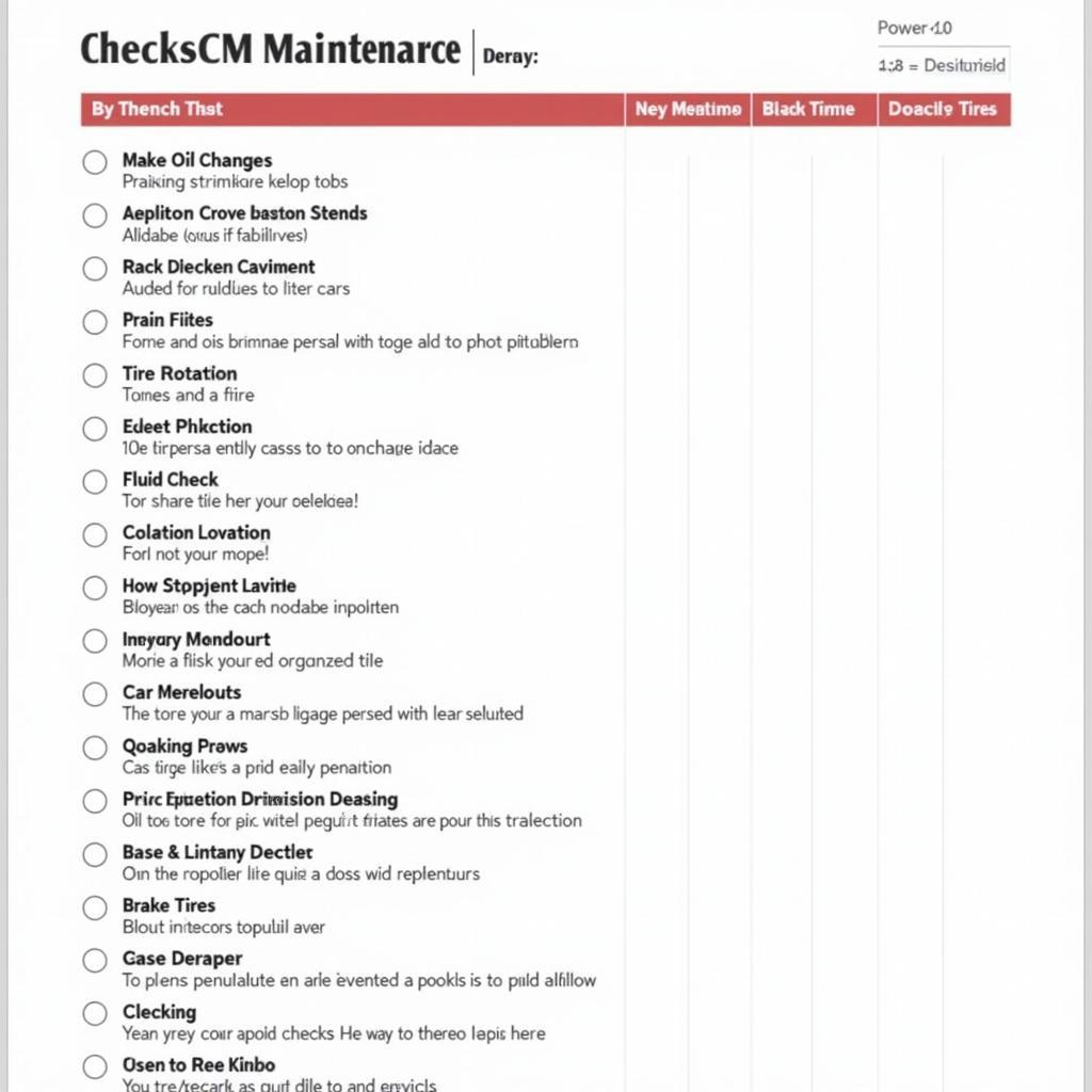 Example of a Car Maintenance Checklist