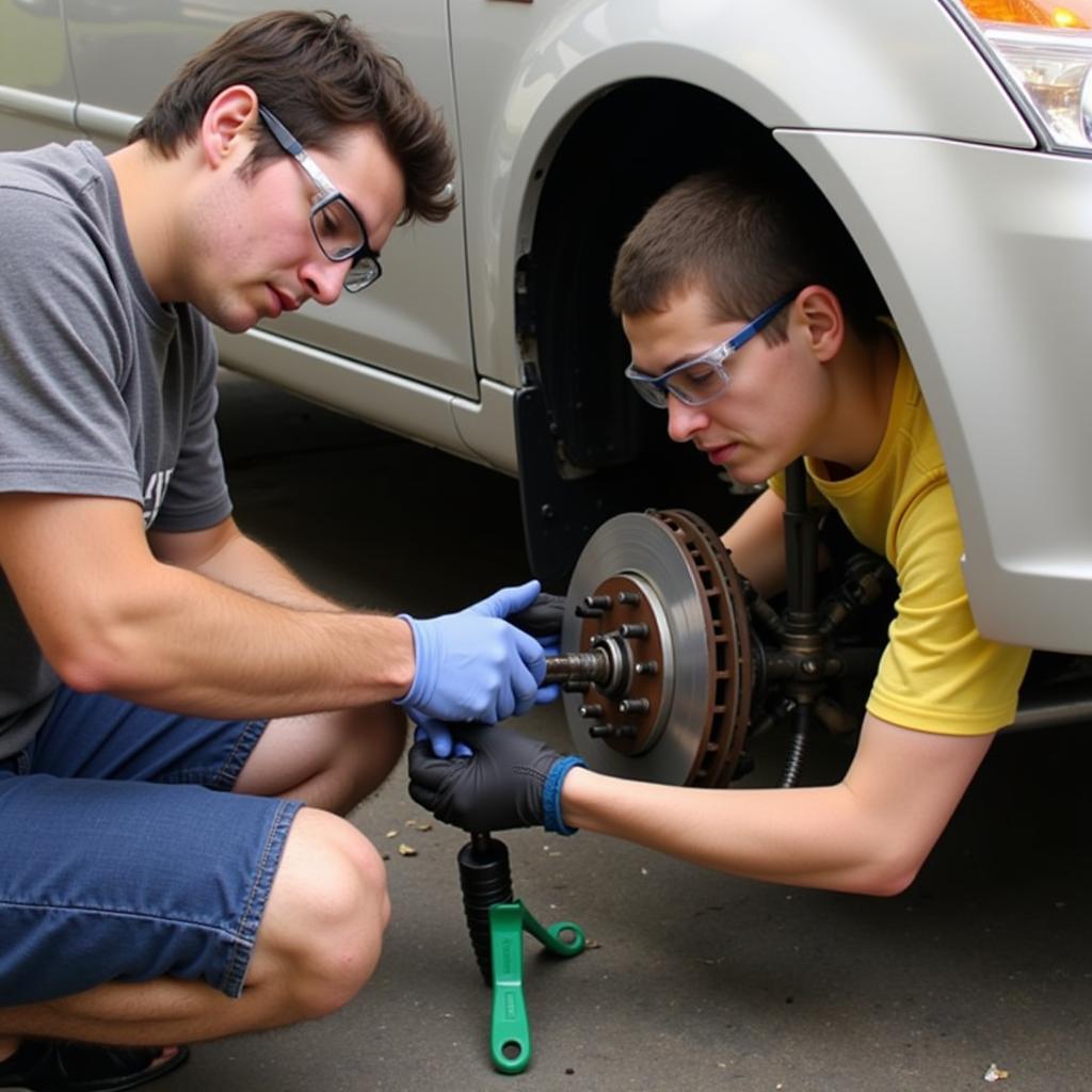 Students Working on Brakes in Car Maintenance Class Madison