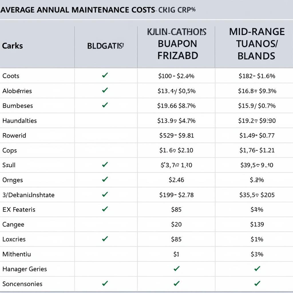 Car Maintenance Cost Comparison Chart