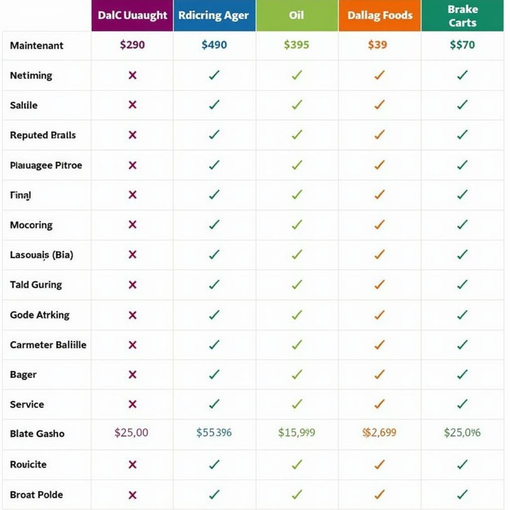 Car Maintenance Cost Comparison Chart Example