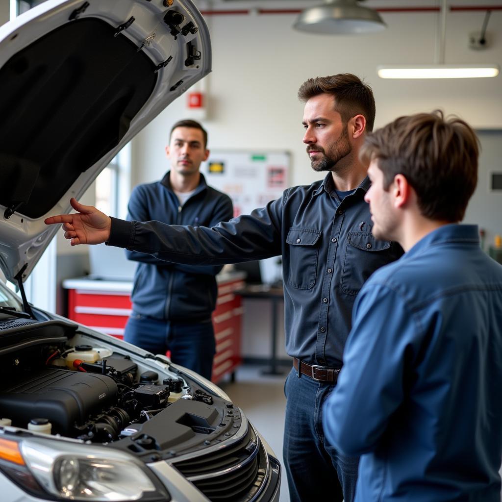 Instructor Explaining Engine Parts in a Car Maintenance Course