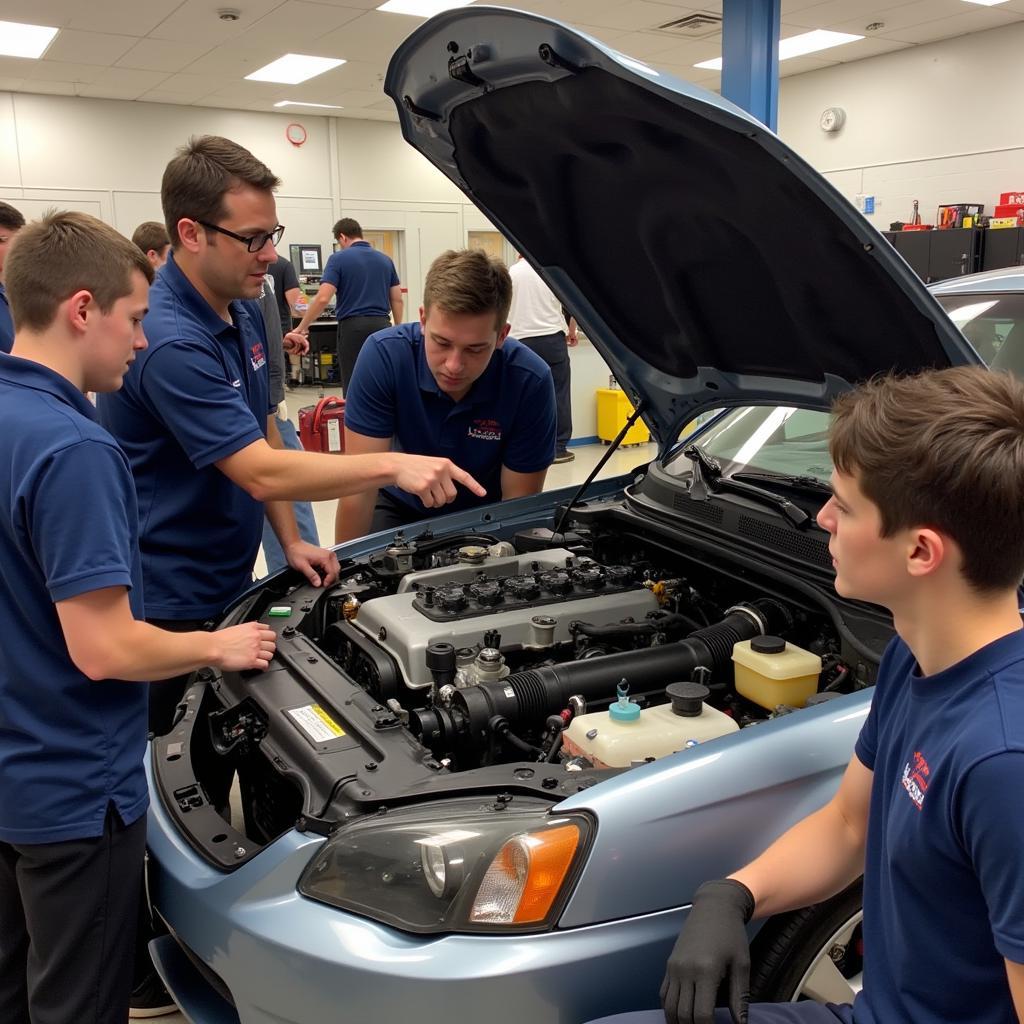 Students Learning Engine Diagnostics in a Car Maintenance Course in Galway