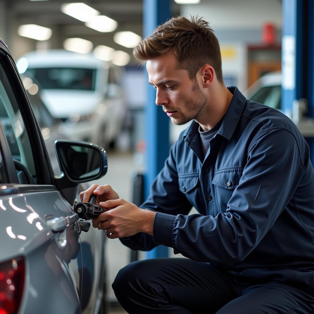 Dealership Technician Performing Car Maintenance