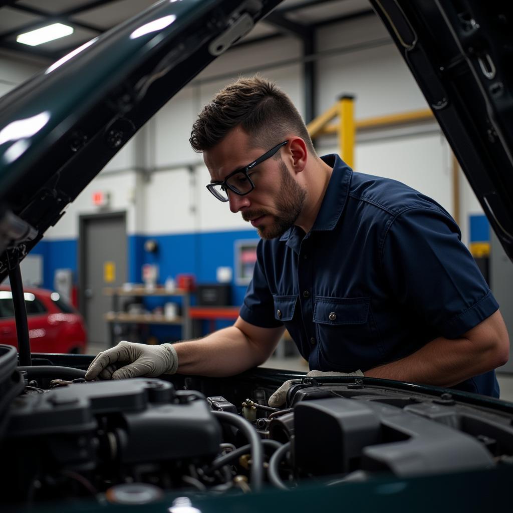 Mechanic working on a car engine in East York, PA