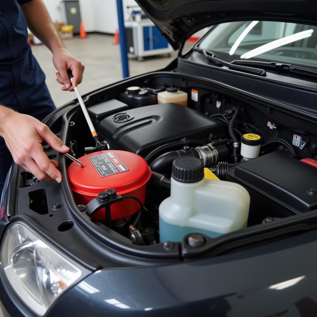 Checking car fluids during maintenance