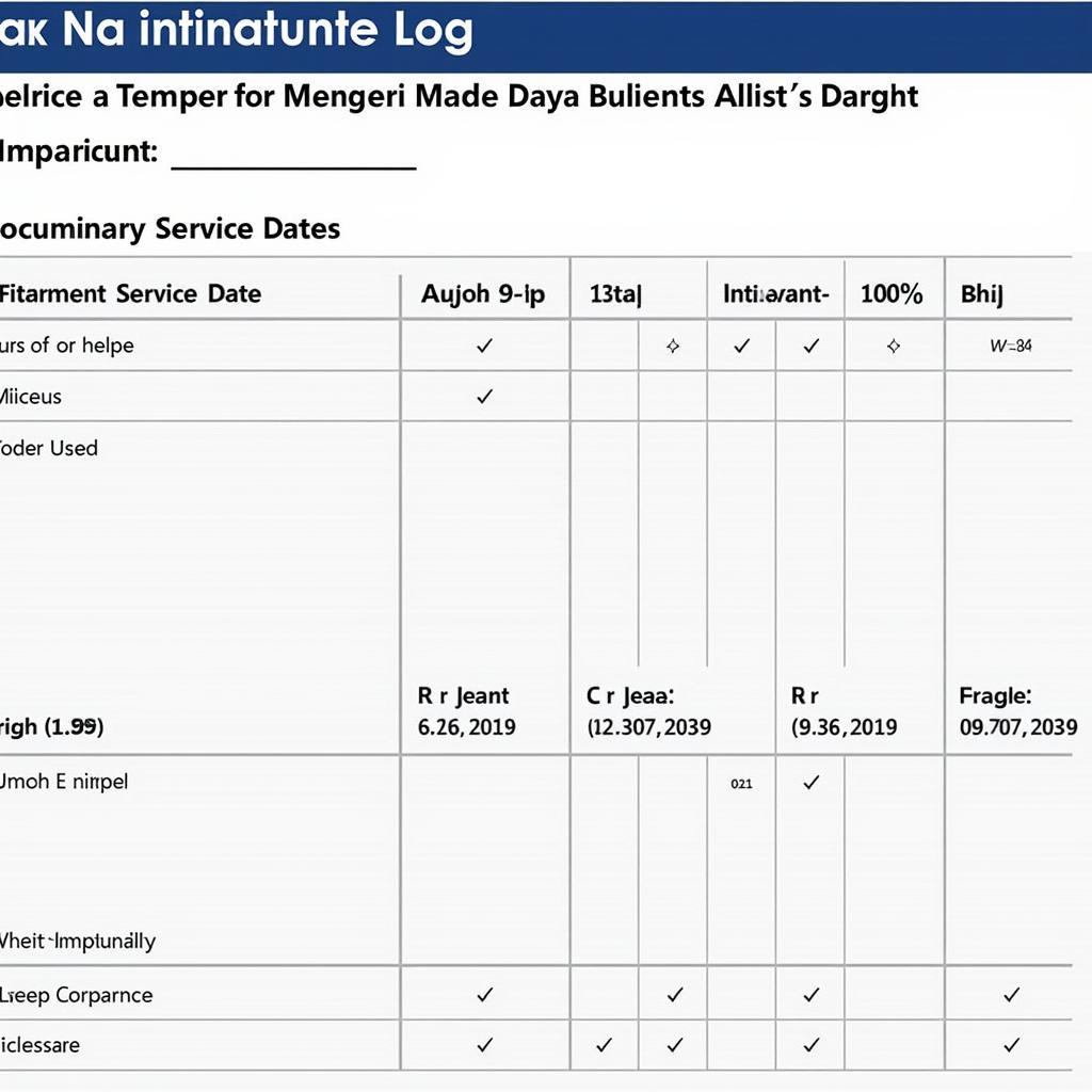 Example of a Car Maintenance Log