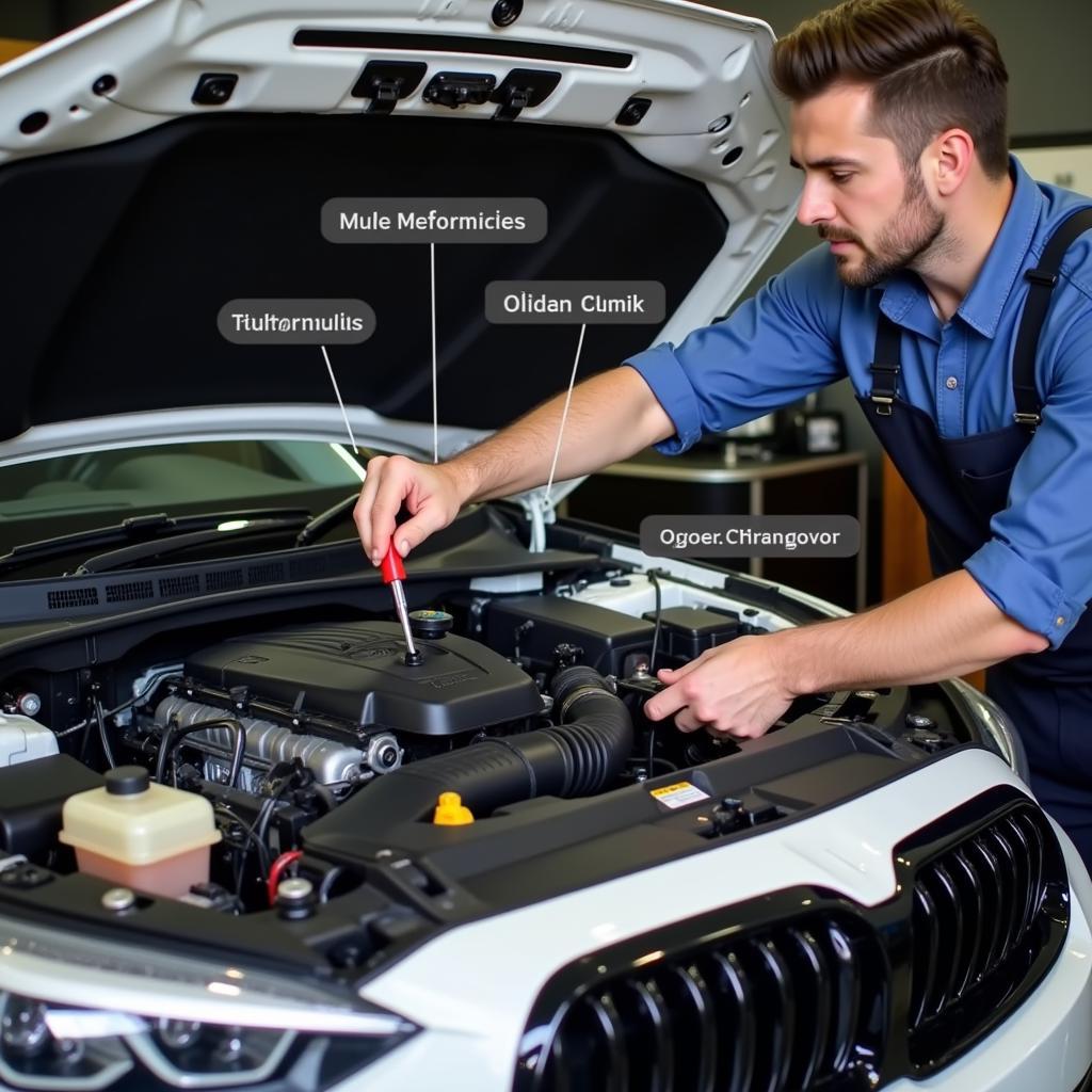 Car Maintenance Make Model Guide: A mechanic inspecting a car engine, highlighting the importance of understanding your vehicle's specific make and model for proper maintenance.