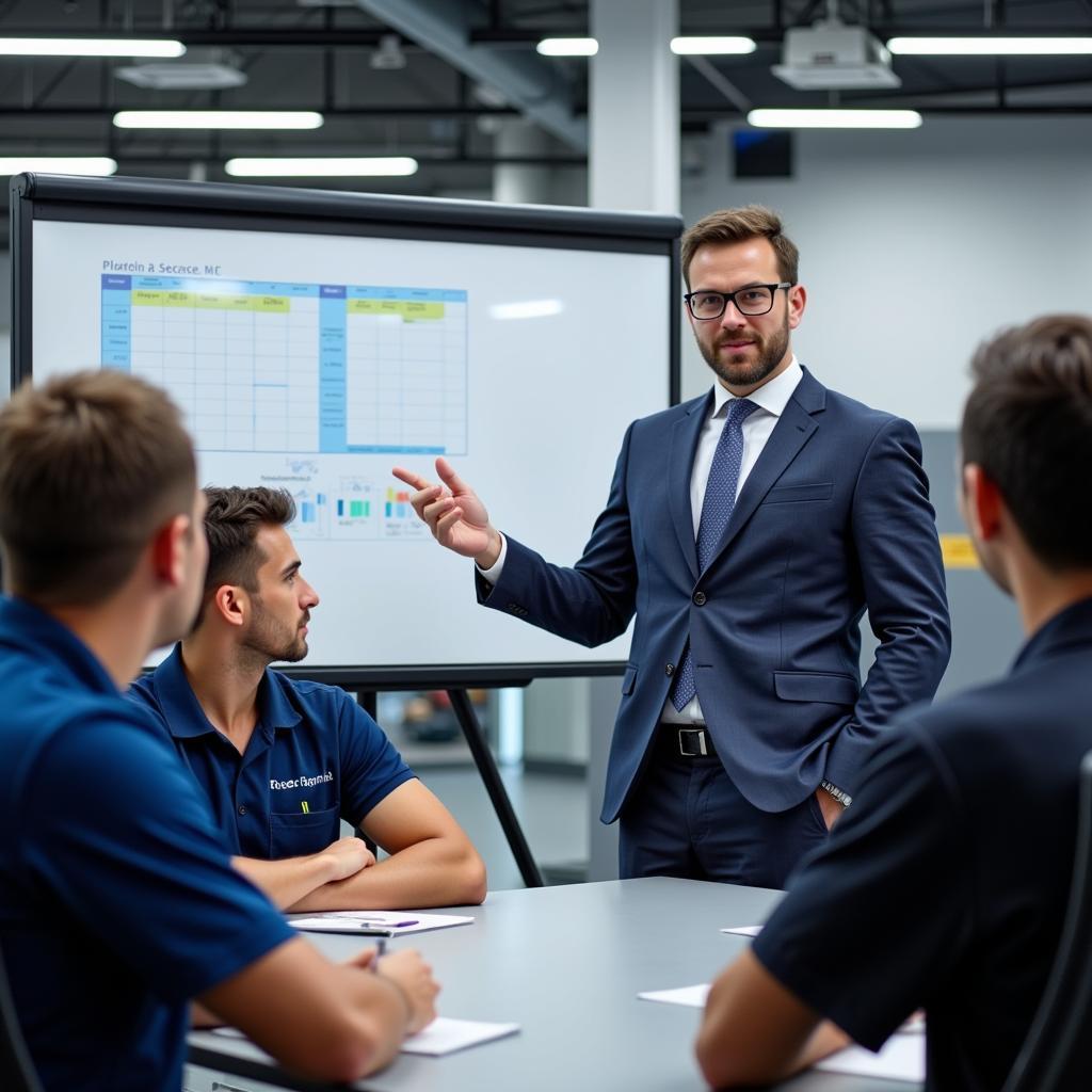 Car Maintenance Manager Leading Team Meeting