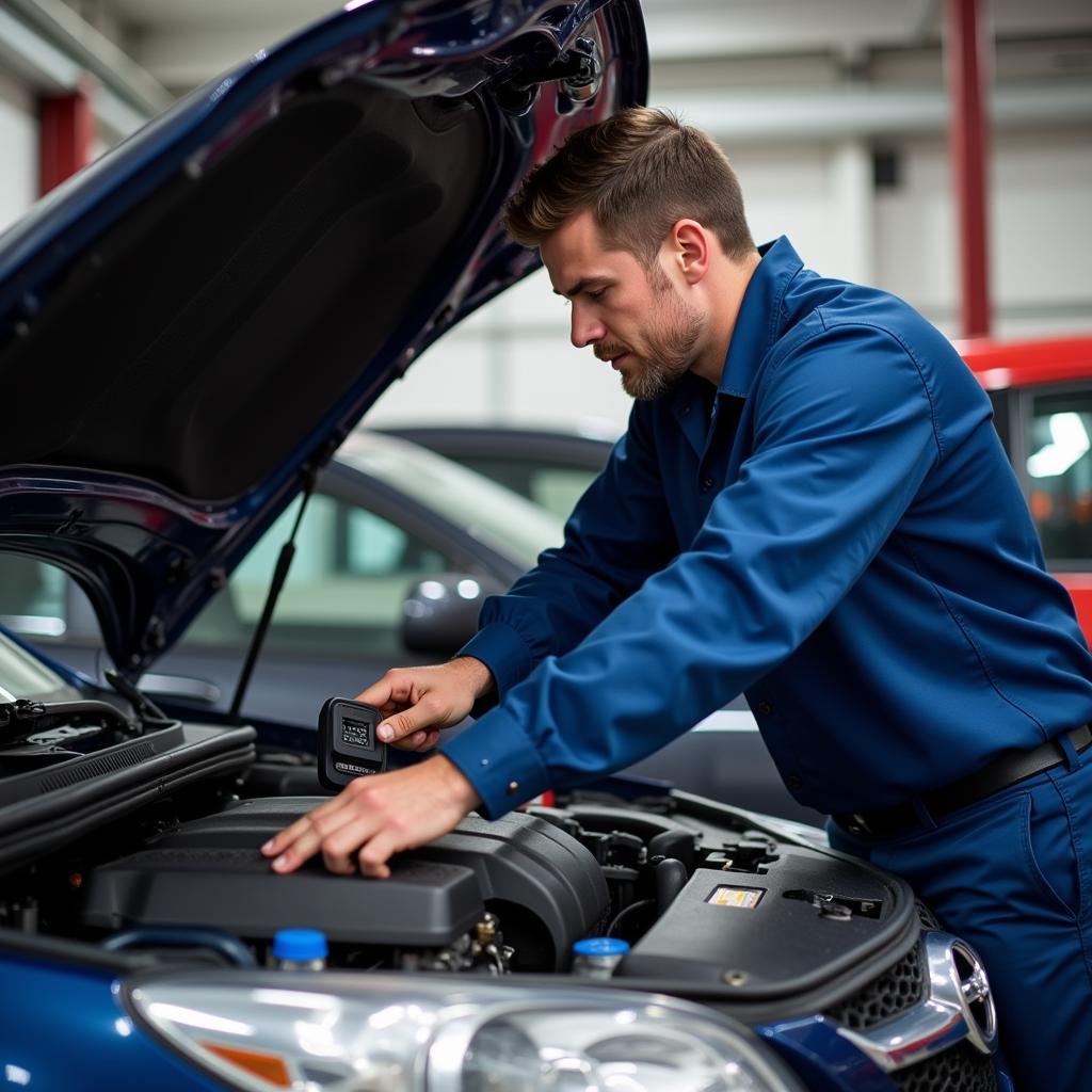 Car Maintenance: Mechanic Checking Engine