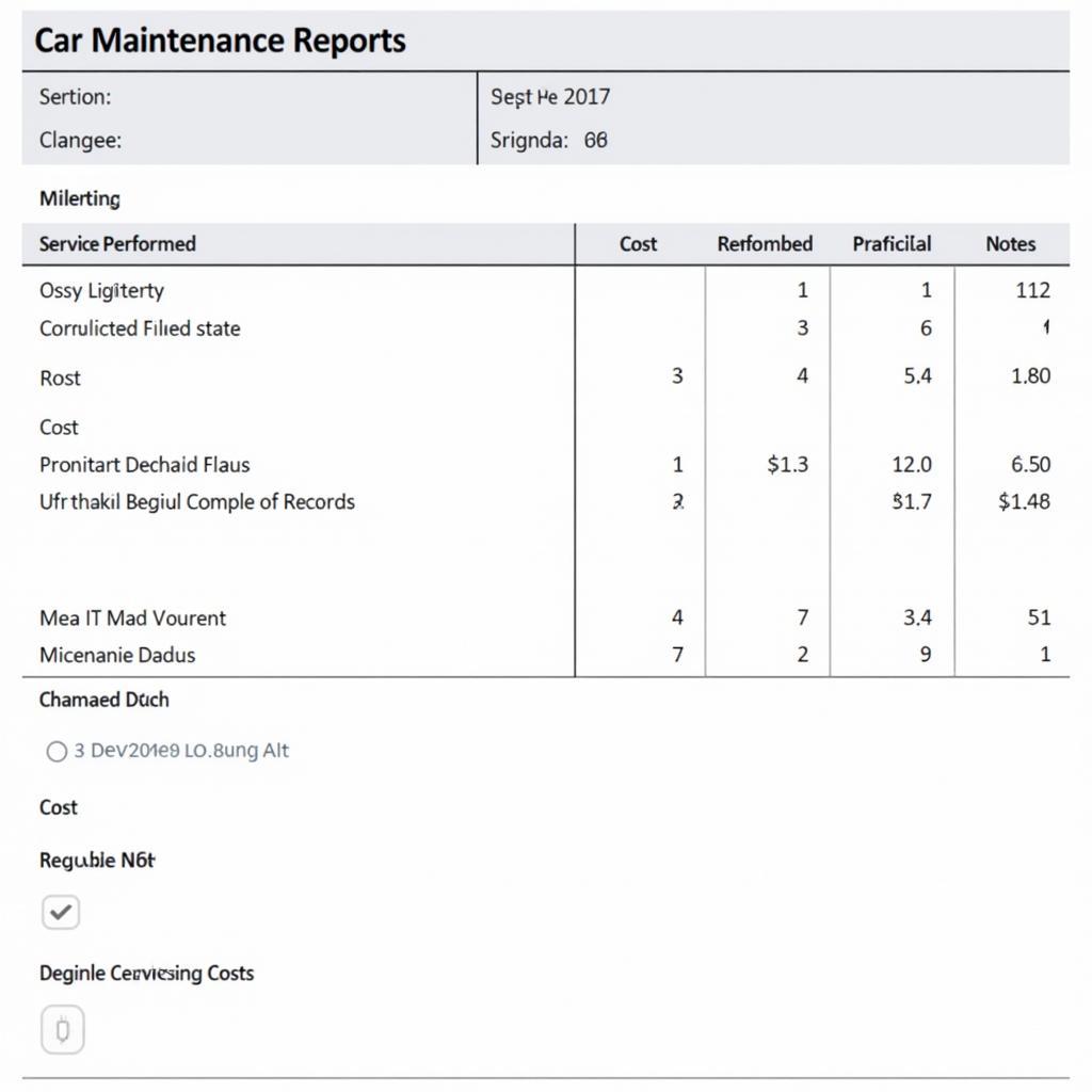 Example of a Car Maintenance Report Form